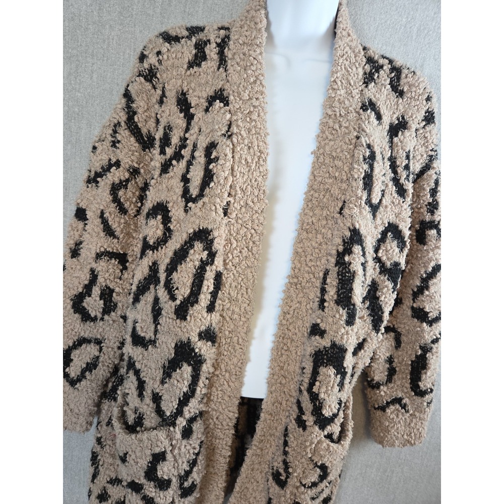 Rachel Zoe 1X Chunky Knit Leopard Animal Print Long Cardigan Sweater Boho Furry
